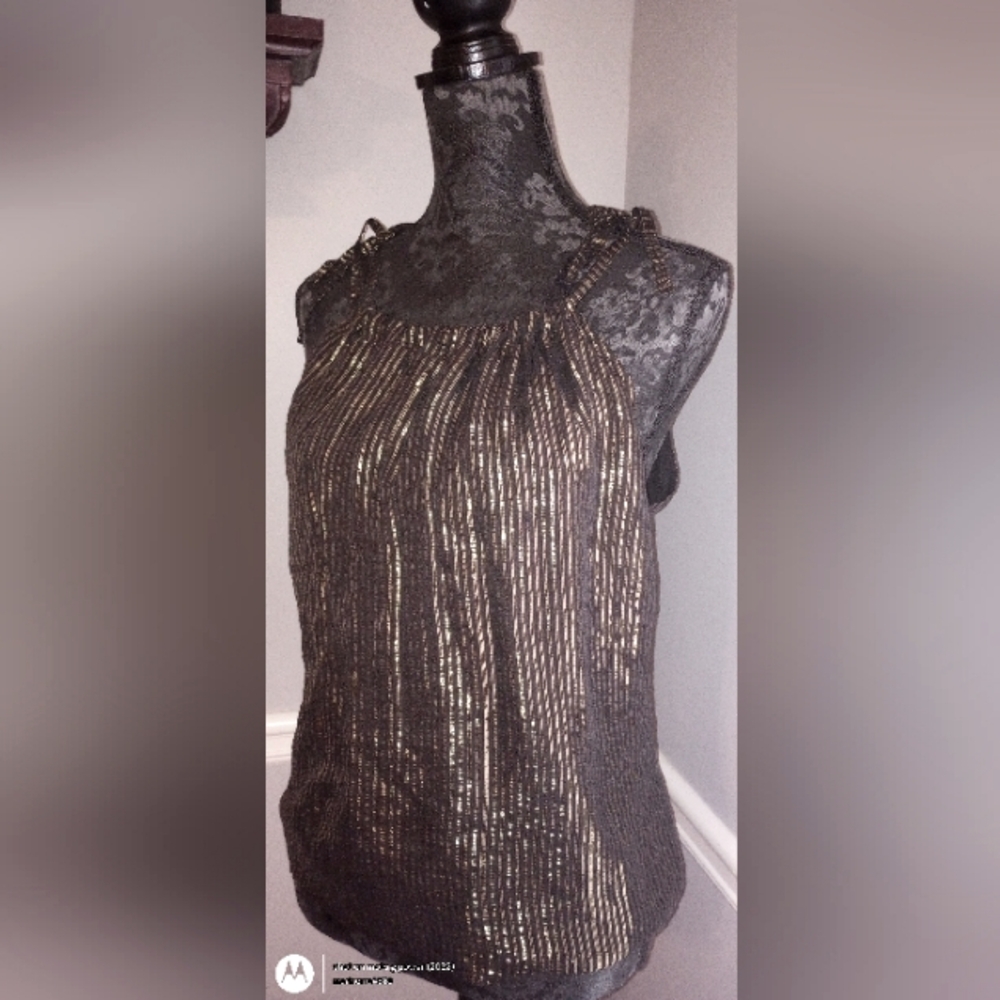 Madewell black silk/ gold metallic Cami lined Sz S